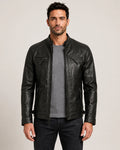 The Royal Men’s Black Lambskin Leather Biker Jacket with Quilted Shoulders