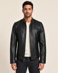 Classic Men's Black Leather Cafe Racer Biker Jacket