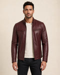 Premium Men's Maroon Leather Café Racer Biker Jacket
