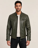 Premium Men's Olive Green Quilted Shoulder Biker Leather Jacket