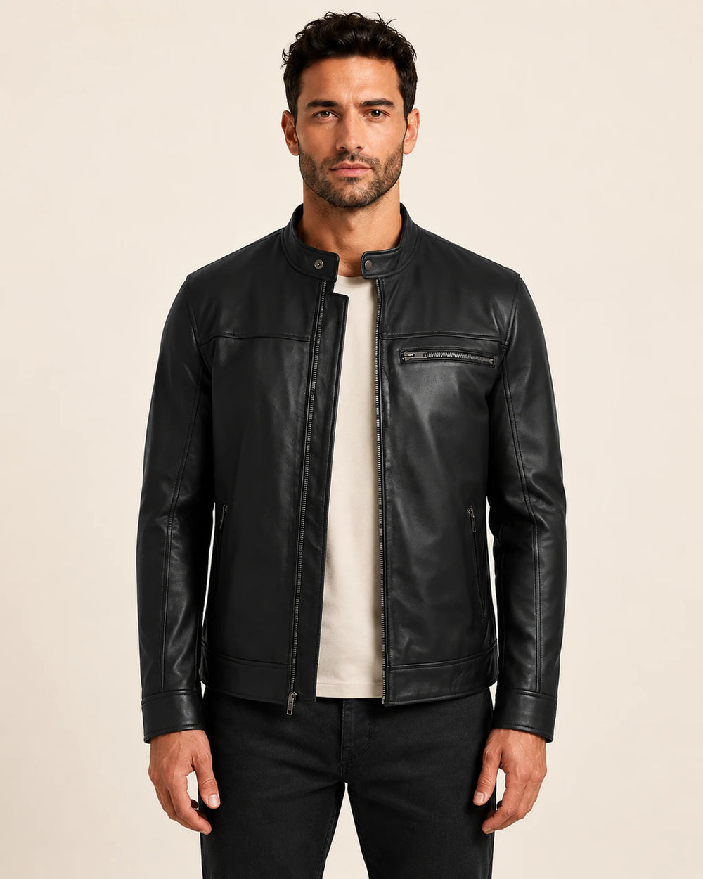 Classic Men’s Black Real Leather Biker Style Jacket