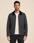 Classic Men's Charcoal Grey Wool Utility Jacket with Black Collar