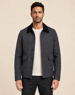 Classic Men's Charcoal Grey Wool Utility Jacket with Black Collar