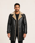Modern Men's Black Real Leather 3/4-Length Shearling Coat