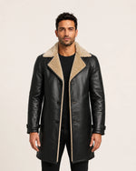 Modern Men's Black Real Leather 3/4-Length Shearling Coat