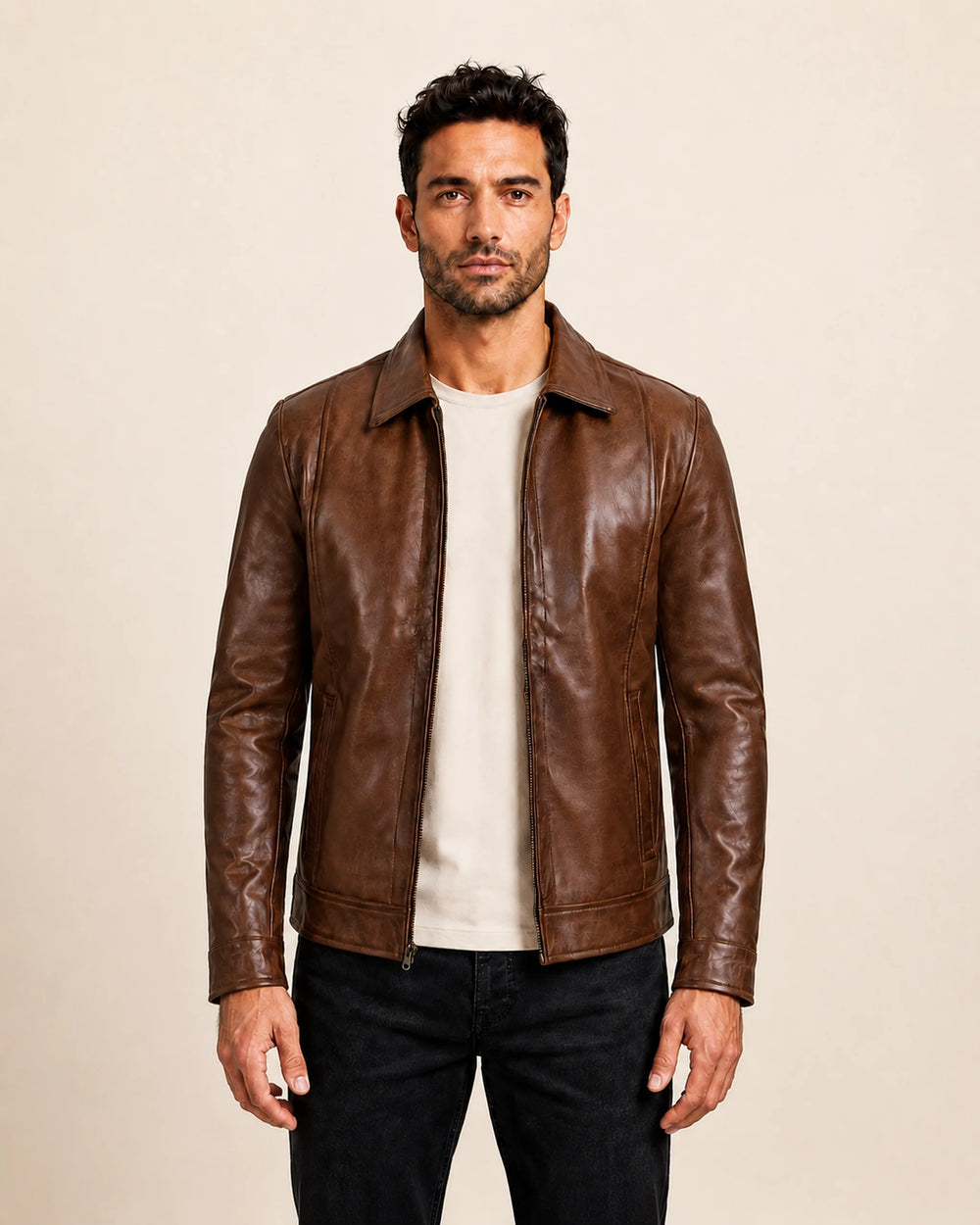 Men’s Cognac Harrington Real Leather Jacket