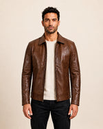 Men’s Cognac Harrington Real Leather Jacket