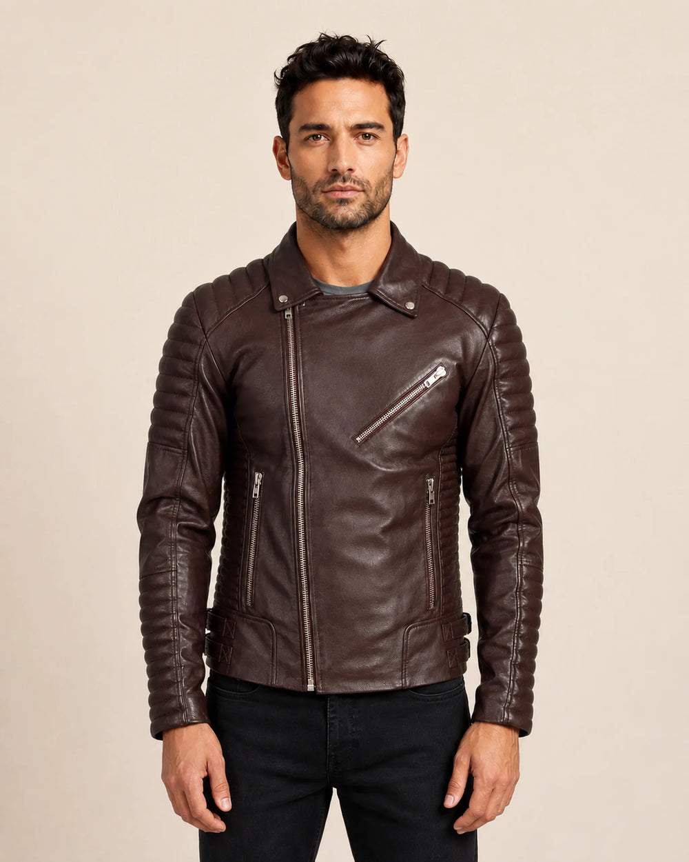 Men’s Armand Maroon Leather Biker Jacket