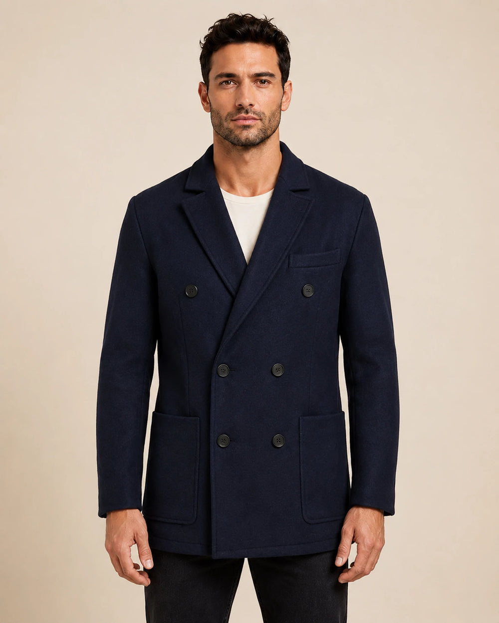Signature Men’s Navy Blue Double Breasted Wool Blend Blazer