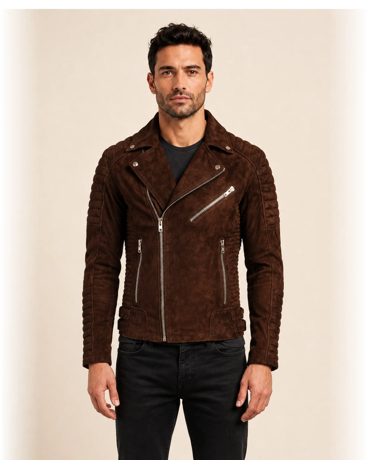 Men’s Brown Suede Leather Biker Jacket