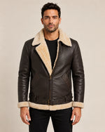 Classic Men’s Dark Brown Shearling Lined Leather Bomber Jacket