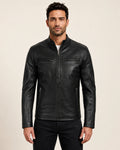 Signature Men’s Black Real Leather Biker Jacket with Zip Cuffs