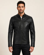 Signature Men’s Black Real Leather Biker Jacket with Zip Cuffs