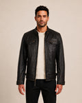Premium Men's Dark Brown Biker Leather Jacket with Quilted Shoulders