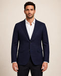 Premium Men's Navy Blue Herringbone Wool Blend Blazer Jacket
