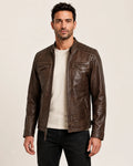 Heritage Men’s Chocolate Brown Leather Biker Jacket with Quilted Shoulders