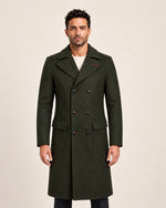 The Royal Men’s Double-Breasted Long Olive Green Wool Coat