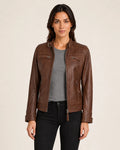 The Royal Women’s Cognac Lambskin Leather Biker Jacket with Quilted Shoulders