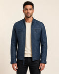 Heritage Men's Blue Leather Biker Jacket
