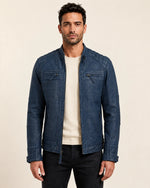 Heritage Men's Blue Leather Biker Jacket
