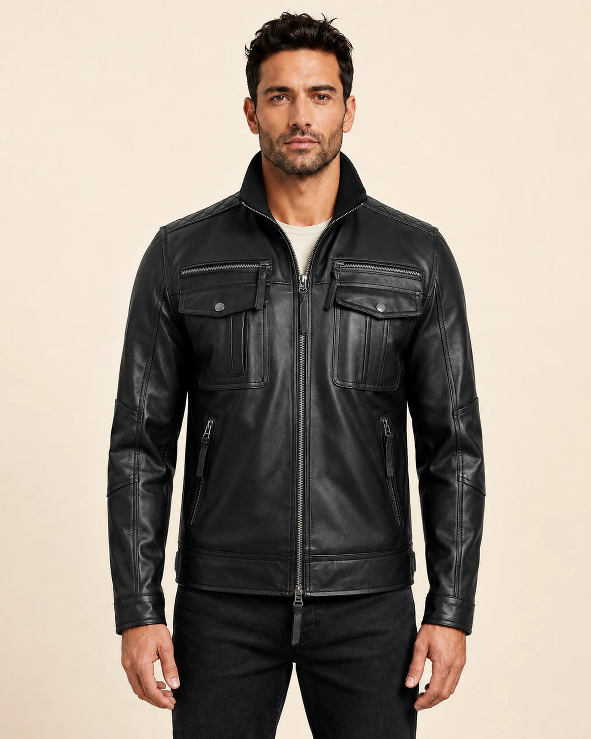 Men’s Premium Black Leather Biker Jacket