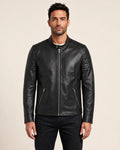 Men's Classic Black Leather Cafe Racer Jacket