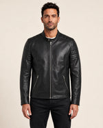 Men's Classic Black Leather Cafe Racer Jacket