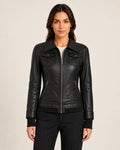 Women's Black Hooded Leather Jacket — Removable Hood