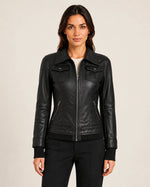 Women's Black Hooded Leather Jacket — Removable Hood