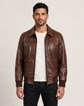 Men's Brown Leather Bomber Jacket