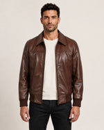 Men's Brown Leather Bomber Jacket