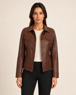 Women's Cognac Brown Trucker Leather Jacket