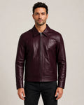 Men’s Burgundy Leather Bomber Jacket – Limited Edition