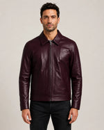 Men’s Burgundy Leather Bomber Jacket – Limited Edition