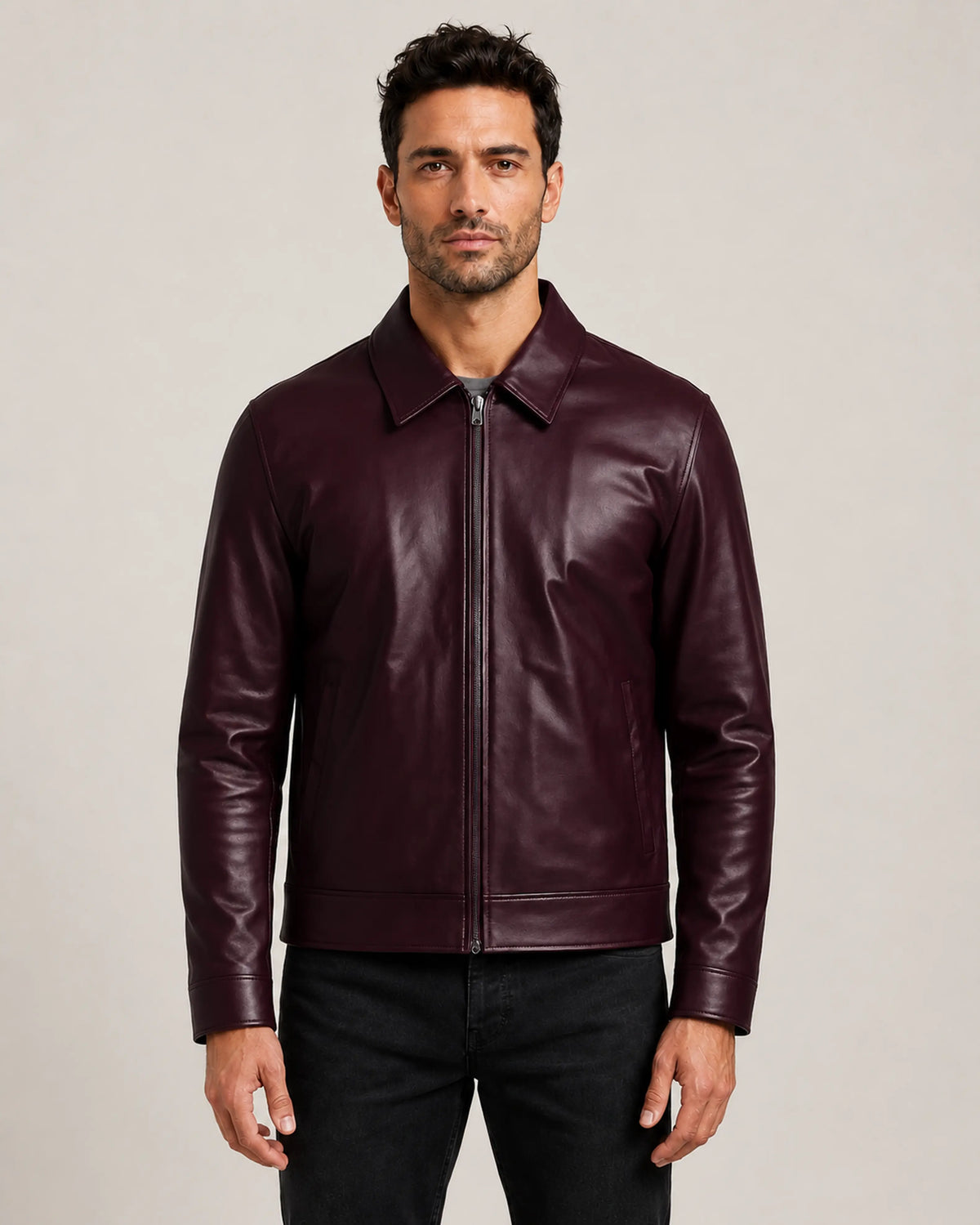 Men’s Burgundy Leather Bomber Jacket – Limited Edition