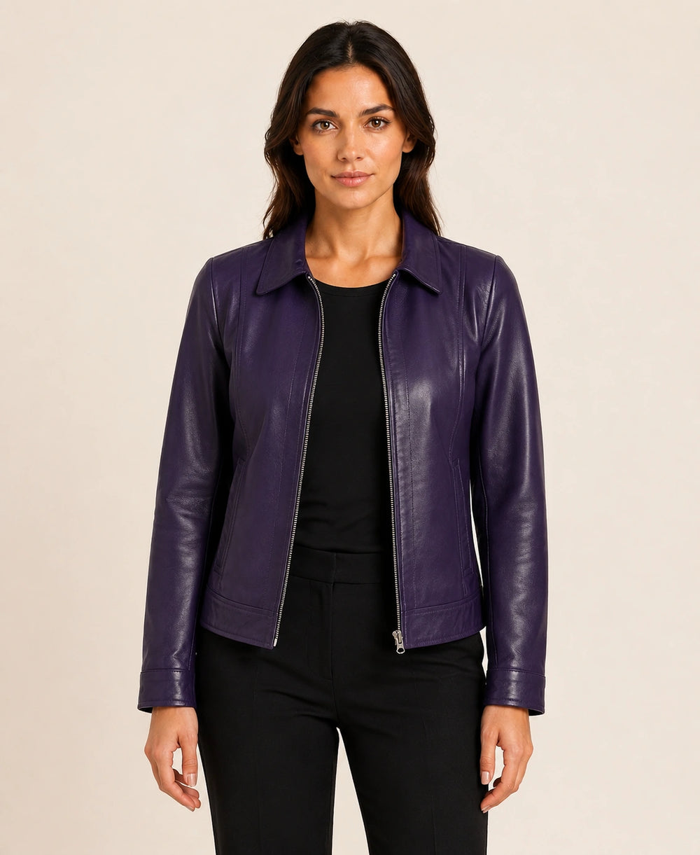 Women’s Purple Harrington Leather Jacket