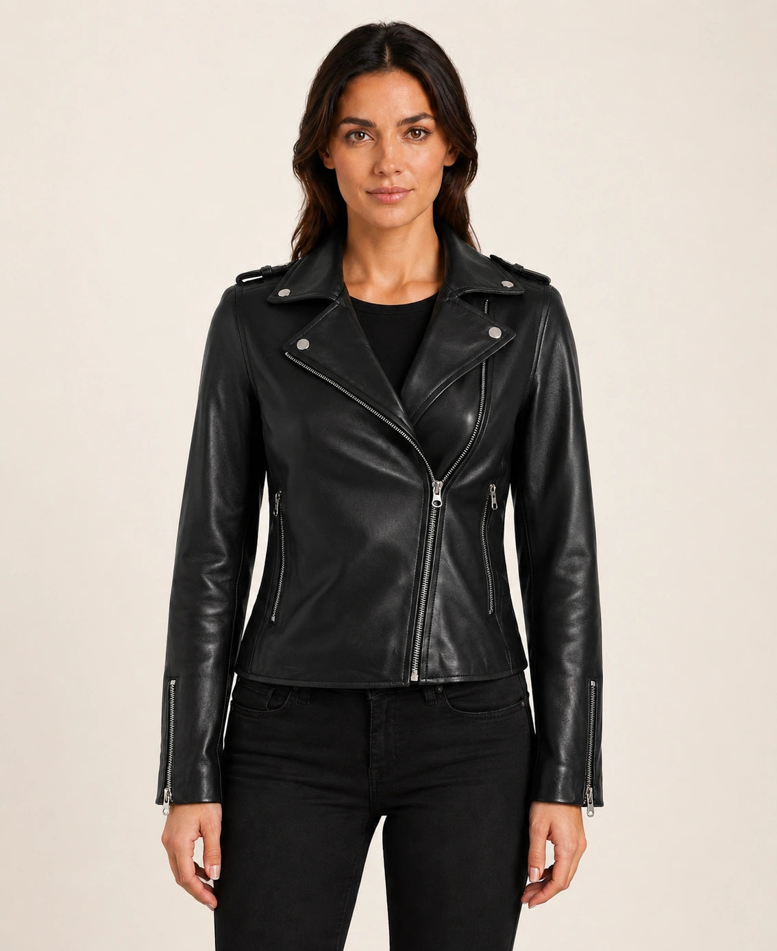 Women’s Black Asymmetrical Leather Biker Jacket