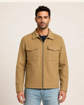 Premium Men's Camel Brown Wool-Blend Trucker Zipper Jacket