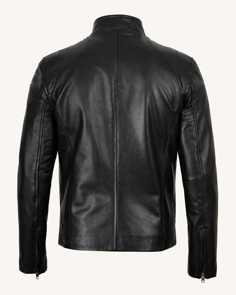 Signature Men’s Black Real Leather Biker Jacket with Zip Cuffs