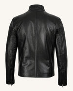 Signature Men’s Black Real Leather Biker Jacket with Zip Cuffs