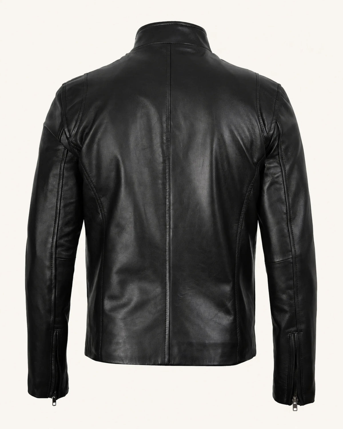 Signature Men’s Black Real Leather Biker Jacket with Zip Cuffs