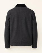 Classic Men's Charcoal Grey Wool Utility Jacket with Black Collar