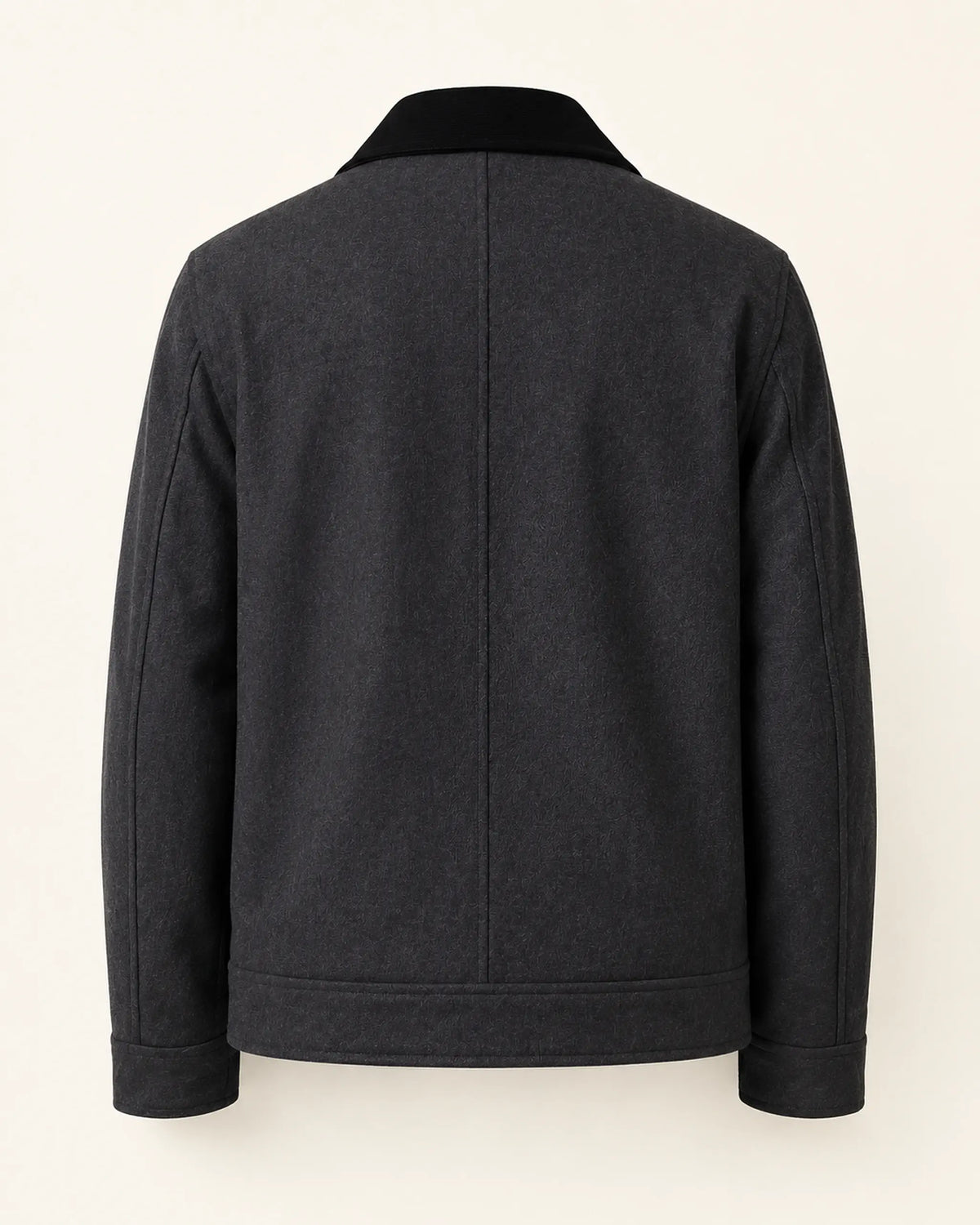 Classic Men's Charcoal Grey Wool Utility Jacket with Black Collar