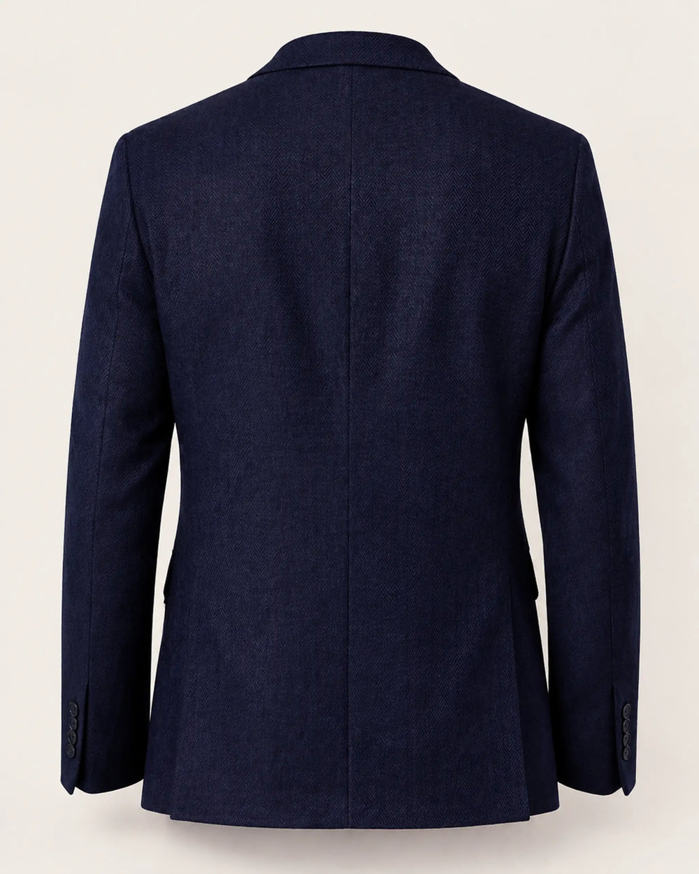 Premium Men's Navy Blue Herringbone Wool Blend Blazer Jacket