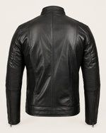 Modern Men's Black Real Leather Biker-Style Jacket with Stand-Up Collar