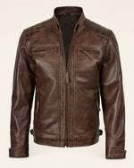 Heritage Men’s Chocolate Brown Leather Biker Jacket with Quilted Shoulders