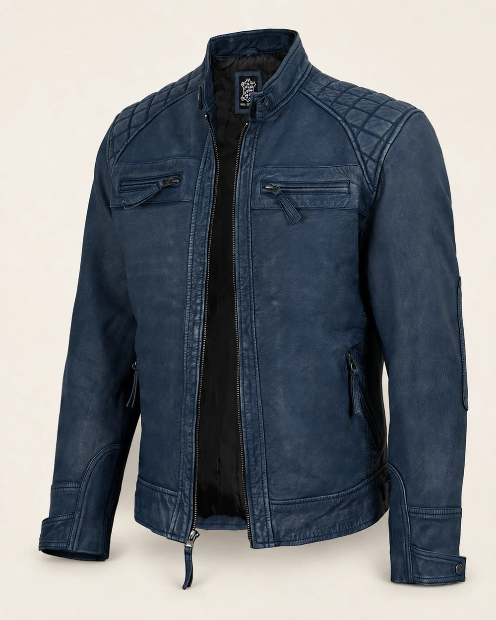Heritage Men's Blue Leather Biker Jacket