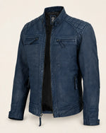 Heritage Men's Blue Leather Biker Jacket