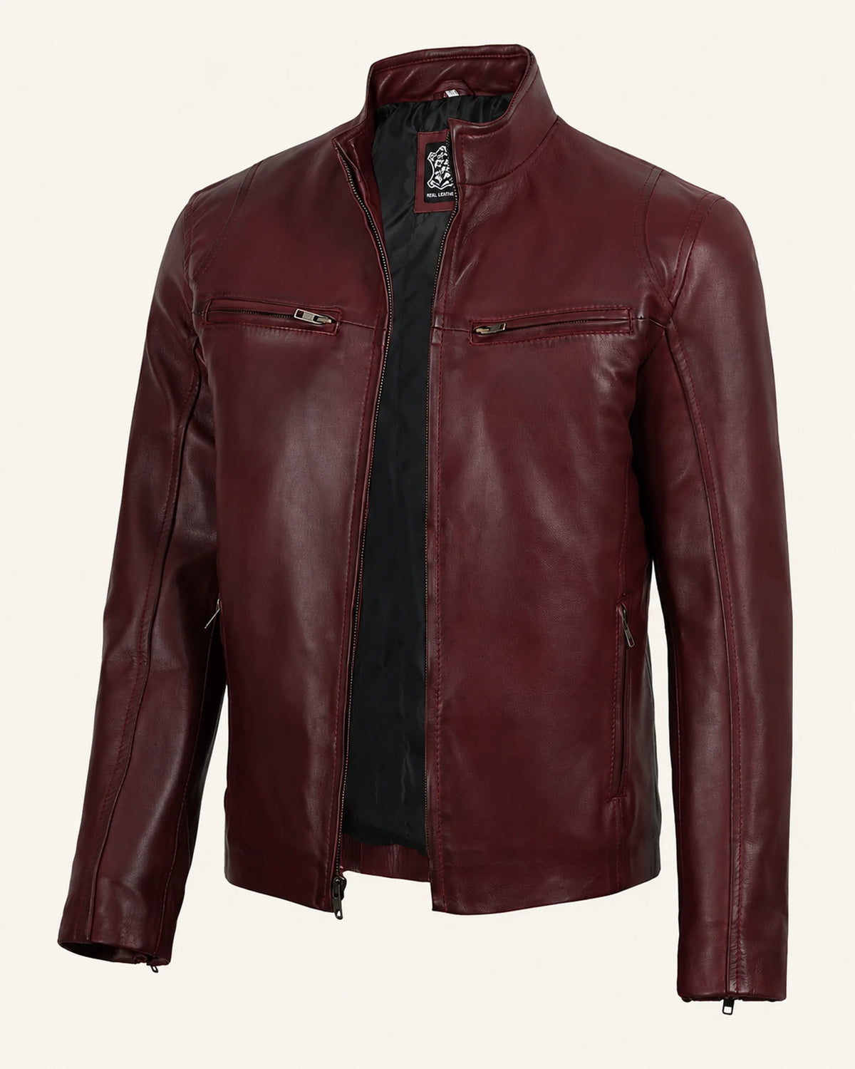 Premium Men's Maroon Leather Café Racer Biker Jacket