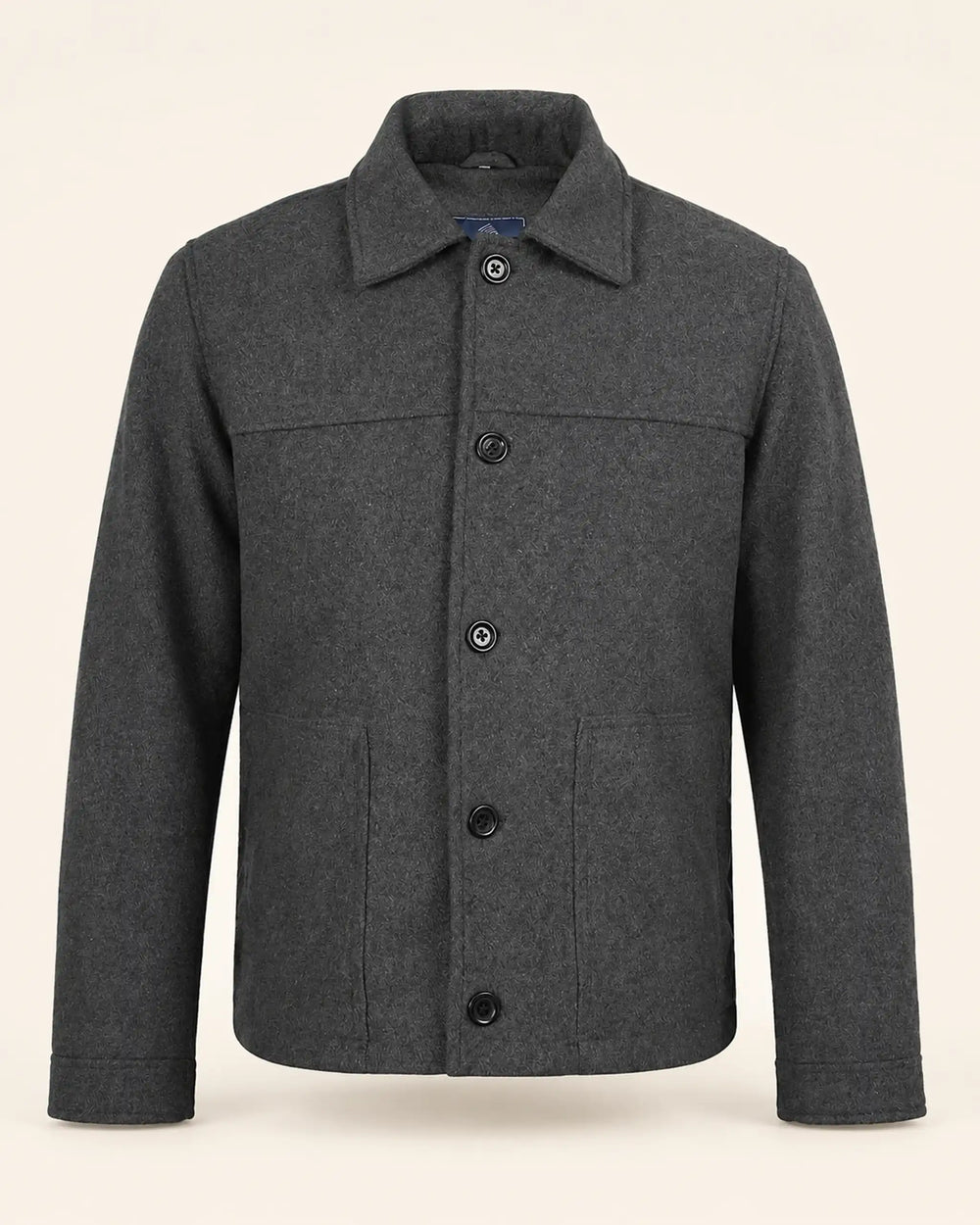 Modern Men’s Charcoal Grey Wool Blend Zip Jacket with Shirt Collar